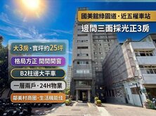 美術館綠園道x美村商圈｜三面採光通風性佳三房平車