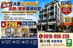 強推~【大里特區｜5年全新未住｜活路雙車電梯別墅】