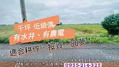 嘉義義竹東後寮，千坪農地，有水有電，自耕投資首選！