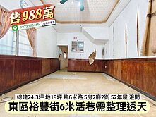 東區裕豐街活巷邊間透天屋況需整理/售988萬價可談