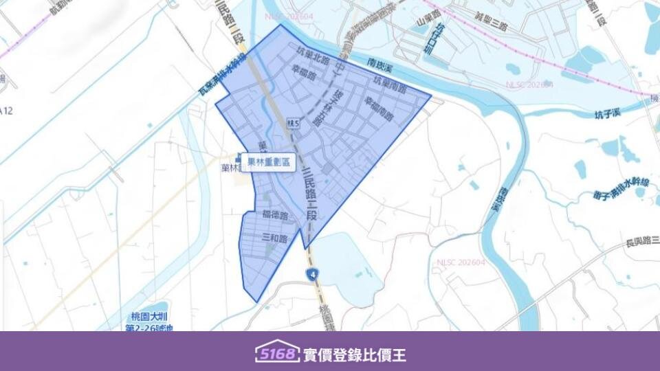 菓林重劃區範圍，鄰近桃園航空城。(圖／5168實價登錄比價王製作)