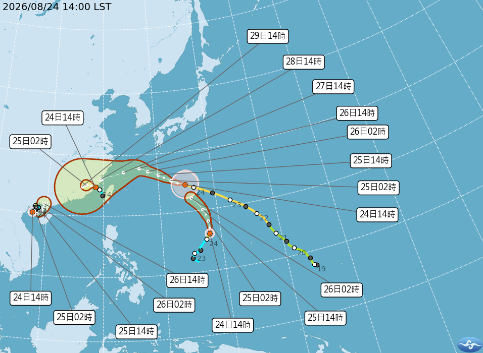 沙德爾暴風圈估籠罩北部及馬祖,登陸機會偏低。圖/中央氣象署