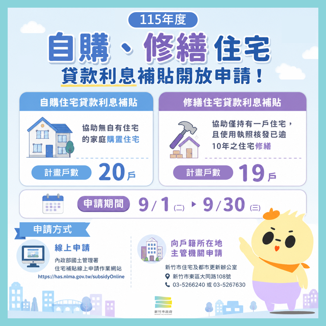 住宅貸款利息補貼9／1開放申請！高虹安：補貼自購20戶、修繕19戶