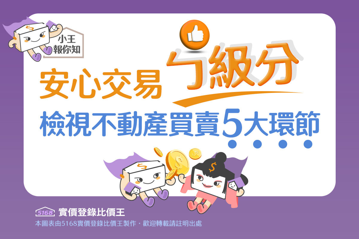 圖解／安心交易「ㄅ級分」　檢視不動產買賣5大環節。圖／5168實價登錄比價王製作