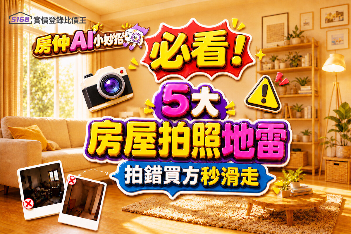 【房仲AI小妙招】第七彈/必看!5大「房屋拍照地雷」 拍錯買方秒滑走。圖/5168實價登錄比價王製作