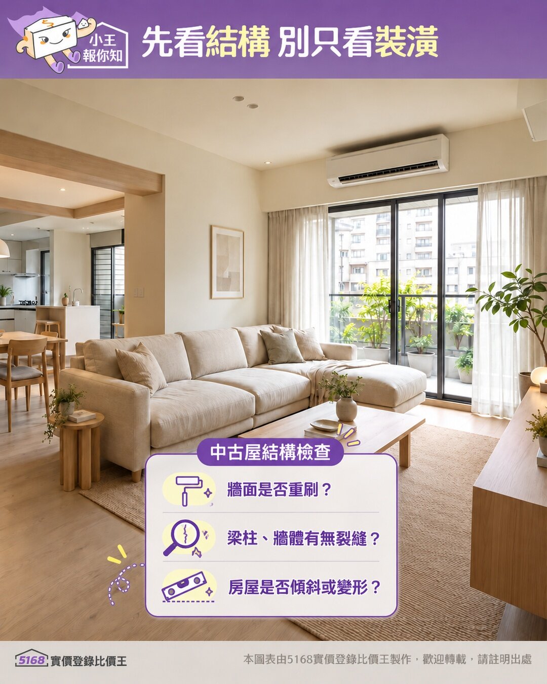 買老屋先看結構，不要只看裝潢。圖／5168實價登錄比價王製作