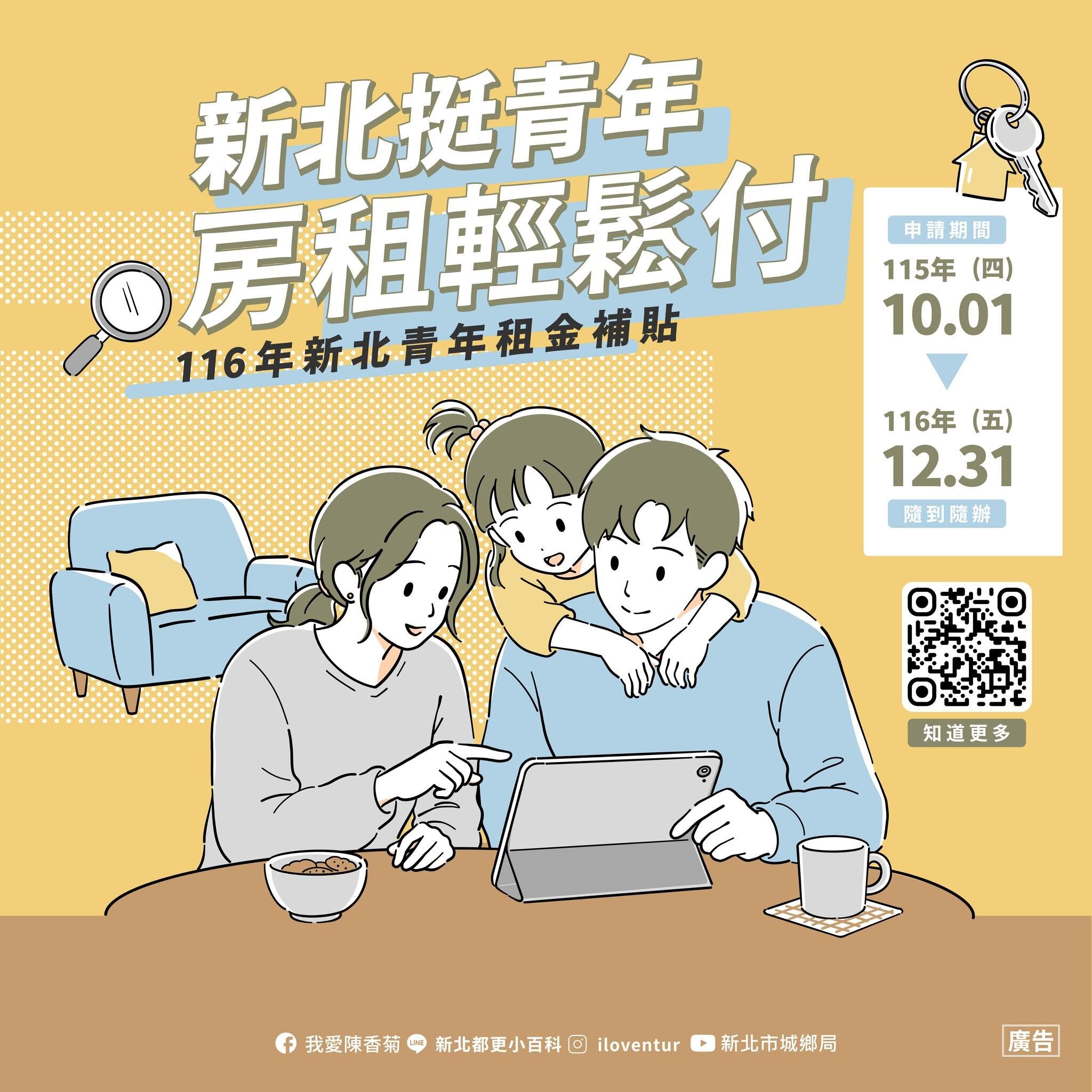 116年新北青年租金補貼10/1開跑　最高每月領7000。圖／截自我愛陳香菊（新北城鄉局）臉書粉專